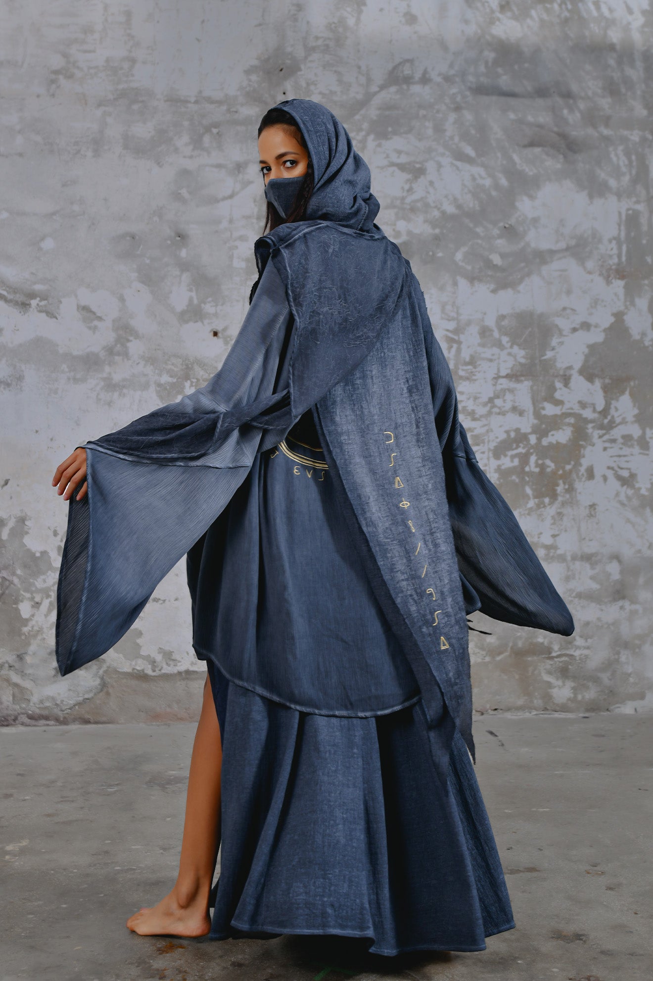 Bohemian hooded shawl, unisex Jedi-inspired hooded shawl with mystical embroidery, spiritual hooded shawl for Star Wars cosplay and everyday wear, handcrafted shawl with boho-chic details and protective hood, breathable and comfortable shawl hood for outdoor adventures, unique and meaningful embroidered shawl for spiritual seekers, vibrant blue shawl hood, Jedi-inspired shawl for cosmic warriors, celestial-inspired shawl hood with intricate star embroidery, burning man outfit