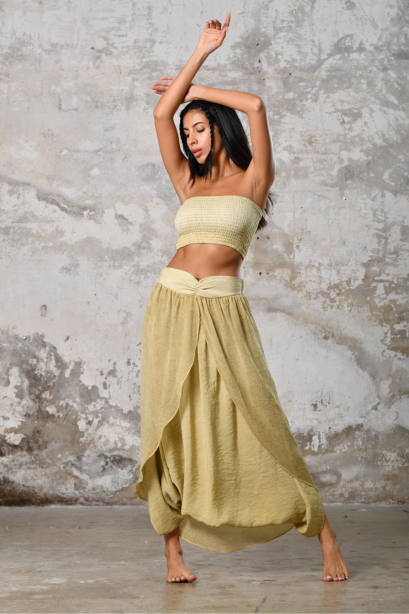 Step into timeless boho chic with our Powder Lemon Boho high split skirt trousers. Crafted from organic materials, this sexy summer boho yoga pants , eco-conscious fashion for the modern goddess.